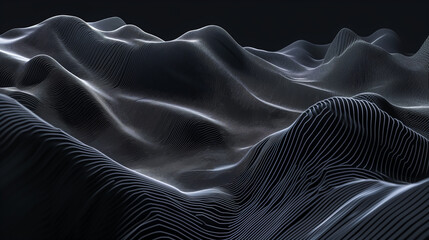 Energy Waves Deep Dream Pattern Abstract Black Background. Mindfulness, Consciousness, Electronic Music, Neural Networks, AI Concept. Future Technology, Materials. Reality, Modern Etherial Cyber Vibe