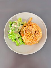 Korean food. Close-Up of Kimchi Fried Rice, a Delectable Blend of Flavors