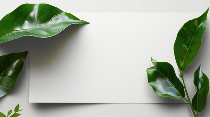 White paper background with leaf in side or corner illustration Generative AI