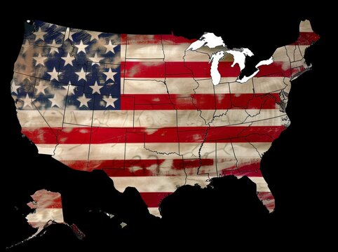 A map of the United States with the American flag on it