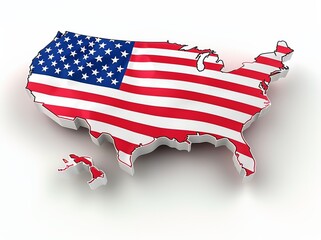 A 3D map of the United States with the American flag on it