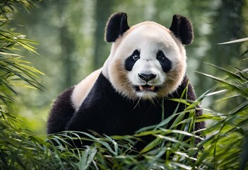 AI generated illustration of a panda bear in bamboo forest