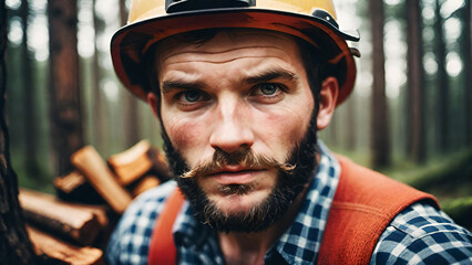Obraz premium Portrait of forest worker man