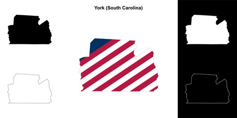 York County (South Carolina) outline map set - obrazy, fototapety, plakaty