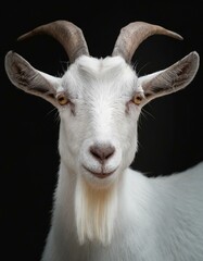 portrait of a goat on a black backdrop