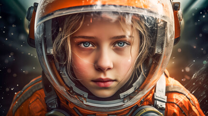 Children in astronaut costume. Children in spacesuit and astronaut costume. Children dreams concept
