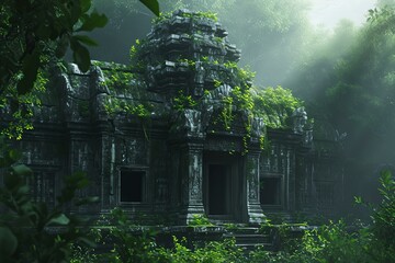 Majestic Ancient temple ruins. Jungle stone. Generate Ai