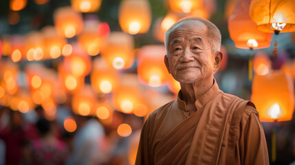 Fototapeta premium A man wearing a brown robe stands in front of a crowd of people