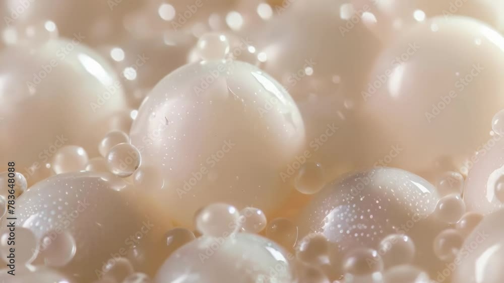 Poster a of round smoothsurfaced eggs with a pearly white color tightly packed together and surrounded by s