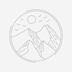 black and white illustration of a mountain icon