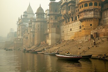 Labyrinthine Ancient varanasi city. Delightful and colorful architectural marvel. Generate AI
