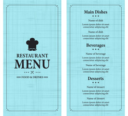 Restaurant menu, food and drinks. Card menu on a retro design style