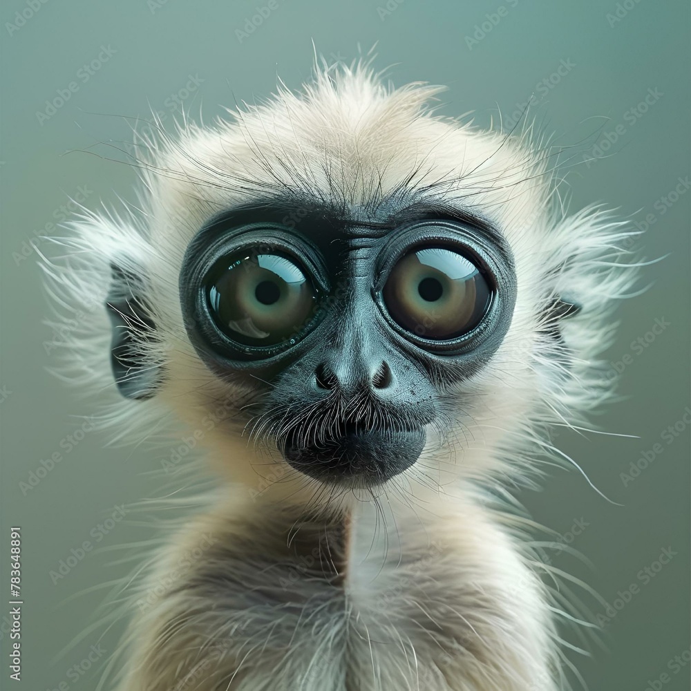 Sticker AI generated illustration of an adorable monkey with big expressive eyes