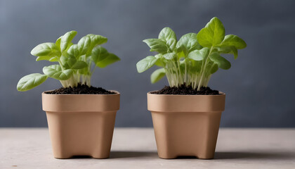 Indoor gardening with homegrown seedlings in biodegradable pots 2 - obrazy, fototapety, plakaty