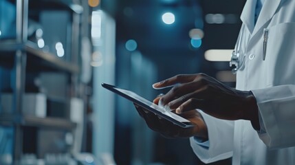 Medical Professional Using Tablet and Clipboard in Hospital Setting