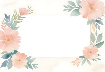 a frame with pink flowers and a white background