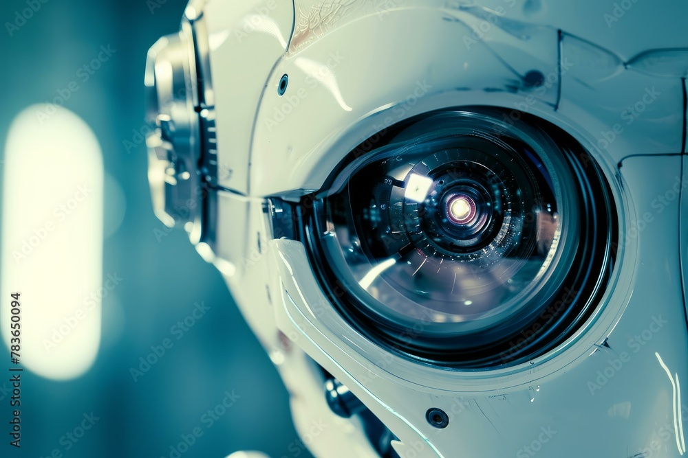 Poster futuristic android eye robot. data human tech. generate ai