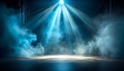 Cobalt Curtain Call: Blue Spotlight on Smoky Stage - obrazy, fototapety, plakaty