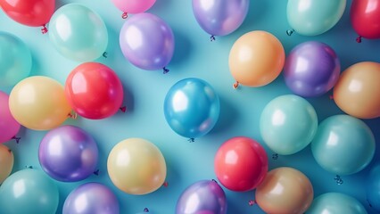 Colorful and shiny balloons on a blue background wallpaper