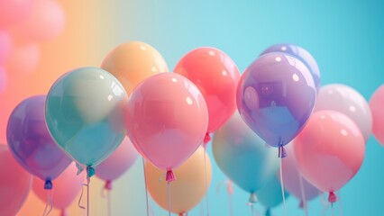 Pastel colored balloons on a blue background