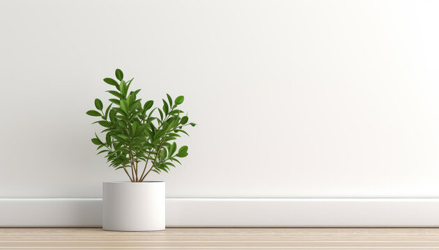 A small potted plant sits on a wooden table