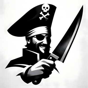 illustration vectorielle de pirate comique avec couteau de cuisine, isol&eacute;, fond blanc