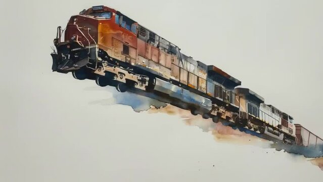 train in the air flying blending of colours, soft gradient, John Singer Sargent, Edward Hopper big movements, 