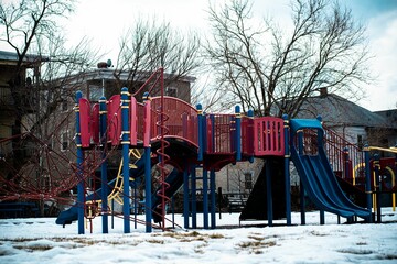 Snowy children's Park in winter