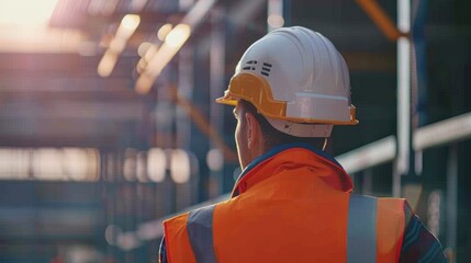 Team of workers in hardhats and safety gear, including engineers, architects, and builders, collaborating on a construction site