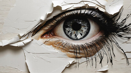 Peering Beyond Hyperrealistic Eye in Monochrome Oil Painting