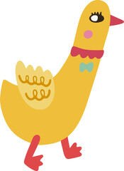 Cute duck flat vector illustration in doodle style.