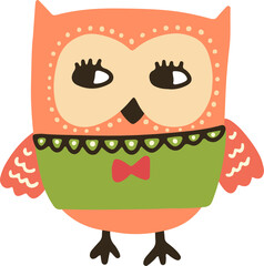 Owl flat vector illustration in doodle style.
