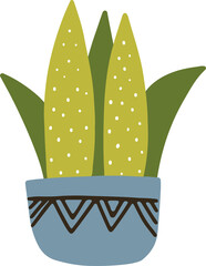 Potted flower flat vector illustration in doodle style.