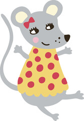 Cute mouse flat vector illustration in doodle style.
