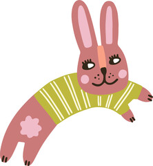 Rabbit flat vector illustration in doodle style.