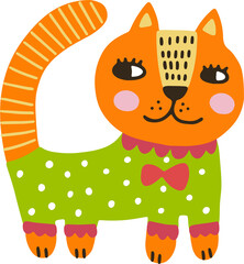 Cat flat vector illustration in doodle style.