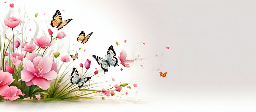 Flower floral butterfly background best quality hyper realistic wallpaper image banner template ,Generative ai,