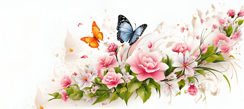 Flower floral butterfly background best quality hyper realistic wallpaper image banner template ,Generative ai,