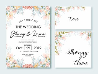 Wedding Invitation Card Template Watercolor Flower 3