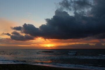 Lighting and color of the sky above the horizon at sunset.