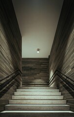 Vertical shot of stairs in the hallway of a clean modern hotel in dark brown and beige colors