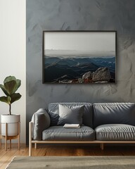 living room wall with lounge sofa furniture, mock up