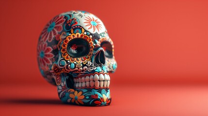 Colorful Mexican sugar skull illustration Perfect for day of the dead,  background for creative projects celebrating Day of the Dead