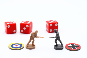 Soldiers infantry fight. Red dice. England and Germany. WW2 concept. Second world war.