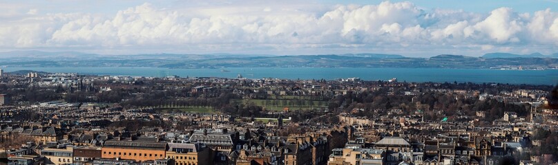 Panoramic cityscape of Edinburgh on a sunny day