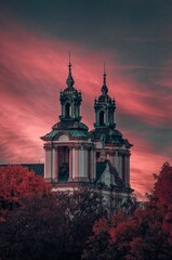 St florians monastery in Krakow against sunset