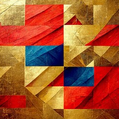 Colorful abstract geometric with pattern and gold, red and blue squares
