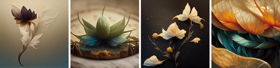 Series of eclectic images of plants and flowers - obrazy, fototapety, plakaty