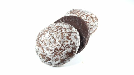 Closeup shot of the gingerbread cookies on white background
