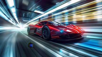 A 3d render of a supercar speeding through a holographic world   AI generated illustration